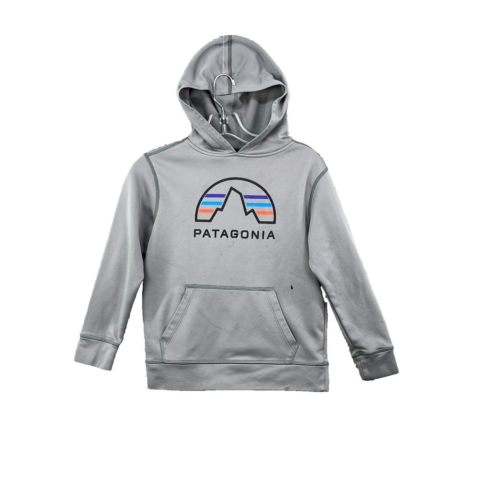 Patagonia Graphic PolyCycle Hoody Youth Unisex Medium Gray Gorpcore Hike Outdoor